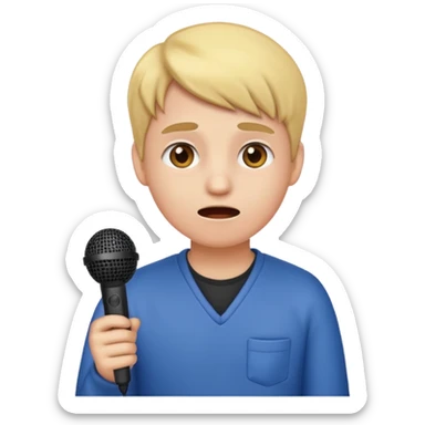 emoji student nervous afraid to speak, shy face, microphone crossed, white background sticker