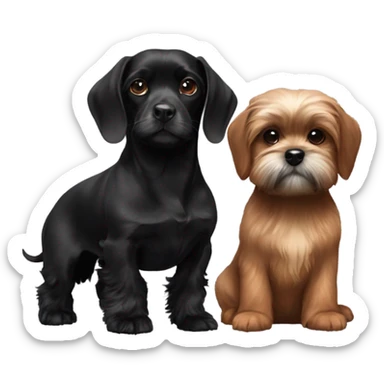Brown Dachshund and black shih tzu puppy together sticker