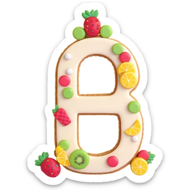 number-shaped cookie cream tart with Macarons, Fruit, and Candy toppings, simplified, clear, emoji-like, no faces sticker