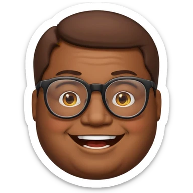 Create a fat emoji man with brown hair and black glasses sticker