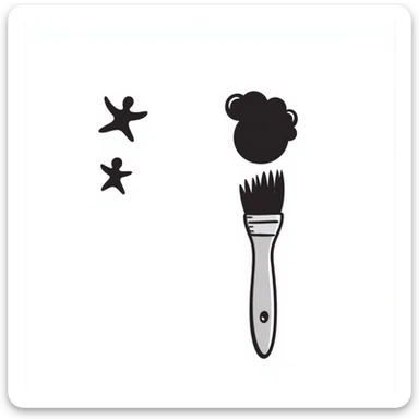 A paintbrush morphing into a metal human figure silhouette, representing artistic identity sticker