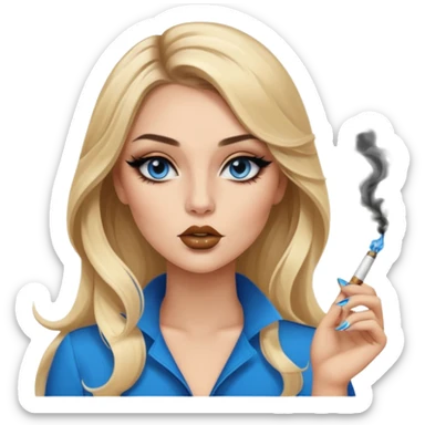 blonde balayage gorgeous girl blue eyes long hair with latina makeup smoking a cigarette and blowing smoke baddie winged eyeliner Long nails sticker