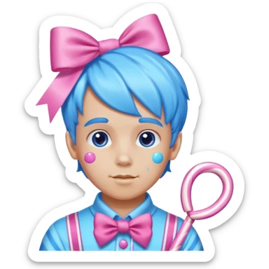 candy boy from candyland blue pink mixed candy hair with ribbon and  sticker