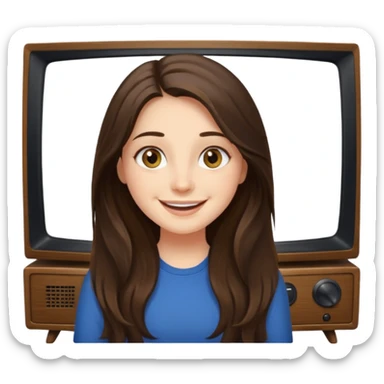 happy long haired brunette girl hazel eyes watching tv sticker