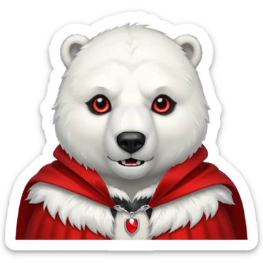 Vampire animal, polar bear in red collar cloak, red eye, fang sticker
