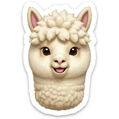 Cinematic Comical Cream Alpaca Portrait Emoji, Head tilted dramatically with an exaggeratedly amused expression, featuring a striking, fluffy cream fleece with playful texture, wide, expressive gentle eyes filled with playful disbelief, Simplified yet hilariously expressive features, highly detailed, glowing with a slightly sassy glow, high shine, dramatic yet playful, stylized with an air of cheeky mischief, bright and endearing, soft glowing outline, capturing the essence of a spirited and over-the-top alpaca, so meme-worthy it feels like it could side-eye its way into internet fame instantly! sticker