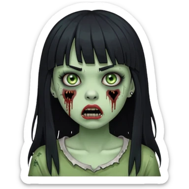 Girl with black hair and bangs, side mouth piercing scared in the form of a zombie sticker