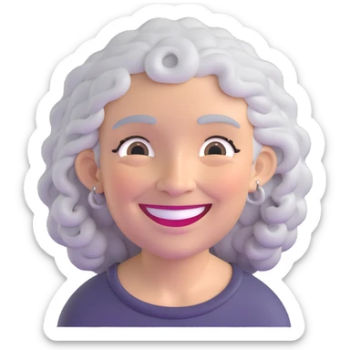 older lady with silver curly hair smiling sticker