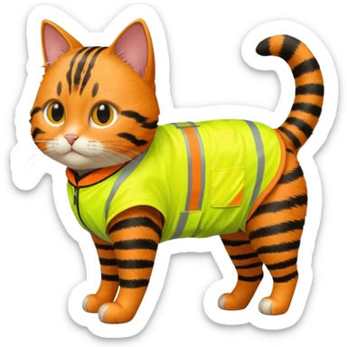 tabby cat standing in orange hi-vis clothing facing right sticker
