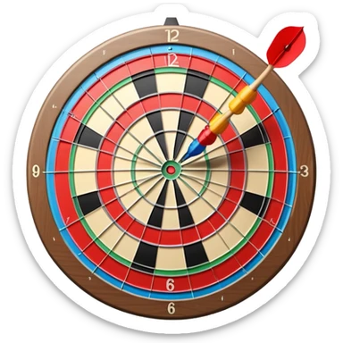 A dartboard with darts firmly stuck in the bullseye, surrounded by the colorful sections of the target. The background conveys a competitive atmosphere, with a subtle focus on precision and skill in the game of darts. sticker