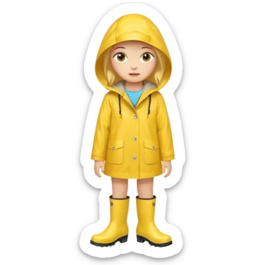 Girl in a yellow raincoat and rain boots sticker