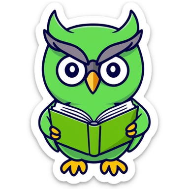 Duolingo owl with English textbook sticker