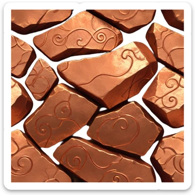 Cinematic Realistic Copper Ore, Warm and earthy, with rich, reddish-brown hues and intricate swirls of natural patterns across the rough, raw surface. The metal catches light with a gentle, glowing shimmer, exuding a rustic, organic charm. Soft glowing outline, capturing the essence of earthy elegance and natural beauty in raw copper ore. sticker