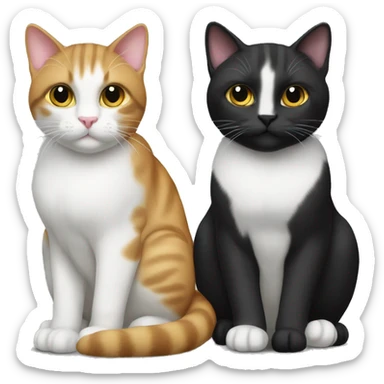 Two pet cats sitting together, one larger than the other. The biggest is all black. The smaller is black and white sticker