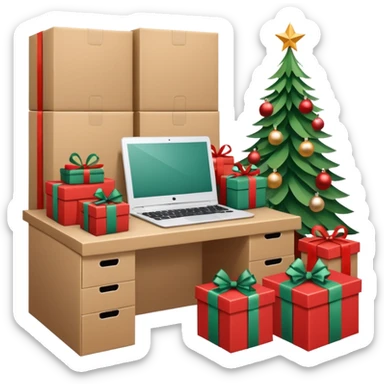 create a realistic christmas packaging working station sticker