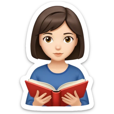 A brunette girl with a bob hairstyle reading a book sticker