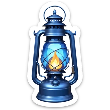 Silvery metallic shiny alloy magical will-o-wispy dark ominous floating glowing diamond-shaped old antique lantern lamp with a blue flame inside it  sticker