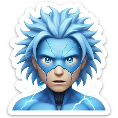 electric lab mutant portrait, head and shoulders only, glowing blue energy cracks on skin, wild hair, intense eyes, sci-fi lab accident vibe, 3D cartoon, mobile game icon style, clean background, no text, no watermark

 sticker