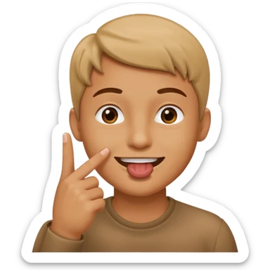 dedo en la boca sonriendo mirando a un lado sticker