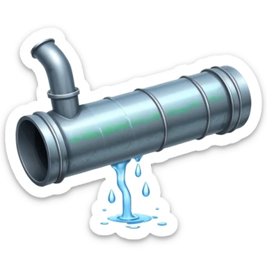 sewer steel shiny pipe with leaking water  sticker