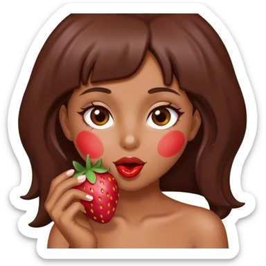 A girl eating a chocolate covered strawberry  sticker