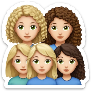 A trio of girls (one straight haired brown eyed brunette, another straight haired Blueish greenish eyed blonde and the last girl a browned eyed curly haired brunette sticker
