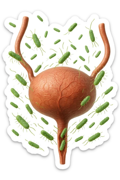 batteri intestinali che migrano ed entrano in una vescica anatomica realistica per infettarla, iperrealistico 4k sticker