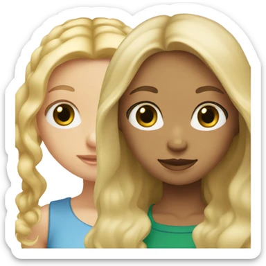 Two girls, one of them is a blonde with straight hair, fair skin and green eyes, the other one has fair skin, blue eyes, light brown curly hair sticker