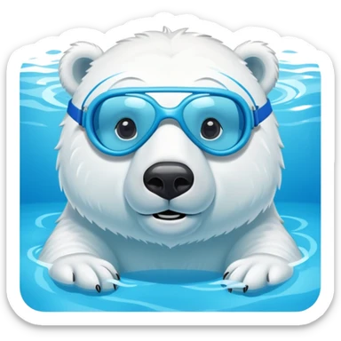 friendly anthropomorphised polar bear swimming in a pool wearing swimming goggles sticker