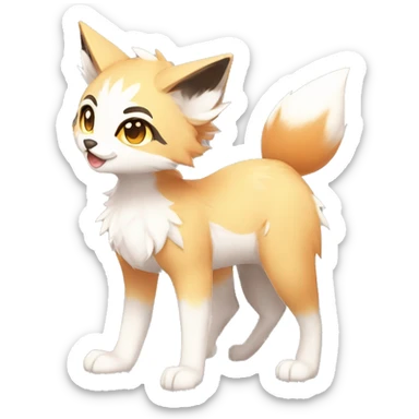 shiny anthro-sparkle-furry fur-sona kemono-style-chibi-style cat-fox-Fakémon-hybrid full body sticker