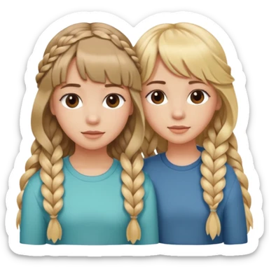 Sister with bangs and long wavy blonde hair and her sister with brown hair with bangs and longb hair braided to one side.  Close loving sisters💛 sticker