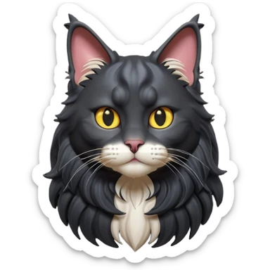A 3D cartoon jet-black Maine Coon cat with large frame, glossy mane, soft spotlighting, cinematic 3D Memoji-style lighting. full body or half body. sticker