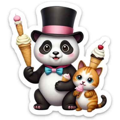 Panda eating ice cream + Cat with tophat sticker