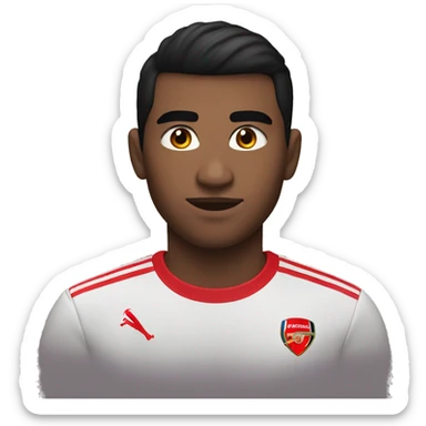 white skin 22 years old male with black hair and standard haircut also with brown eyes. Wearing an Arsenal t-shirt. Portrait mode emoji  sticker