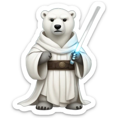 A polar bear jedi with a lightsaber sticker