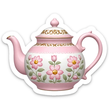 A pink and white flowery TeaPot sticker