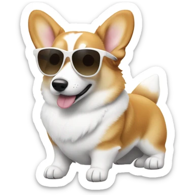 white and tan corgi with sunglasses sticker