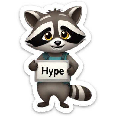 anime raccoon holding a sign that reads "hype" sticker