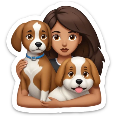 sort, 30 year old, brown girl, back Dutt hairstyle, with a big white brown dog sticker