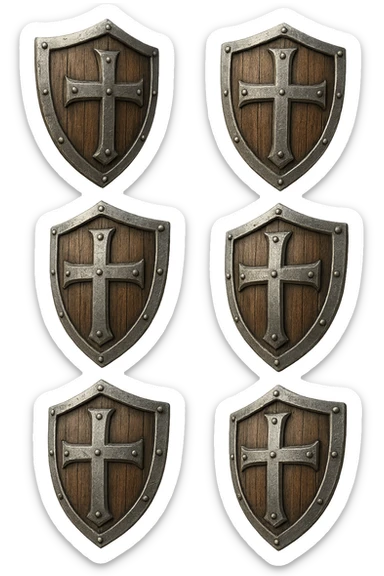 6 scudi che simboleggiano "difesa e protezione", realistici in 3d fluttuano in aria, iperrealistico 4k sticker