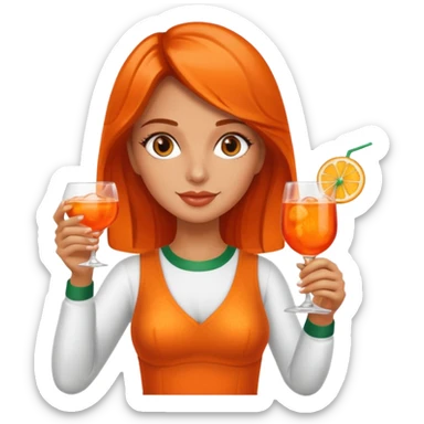 Aperol Spritz cocktail held by a cheerful Italian girl, vibrant sticker