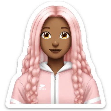 Light Pink long hair white anime girl with tracksuit on and striped top sticker