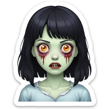 Zombie girl with big black hair and a bangs sticker