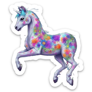 Trippy patchwork Zombie Pegasus unicorn psychedelic flowers floral groovy art neon rave raving sticker