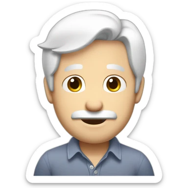 European shy guy with white hair wearing a shirt sticker