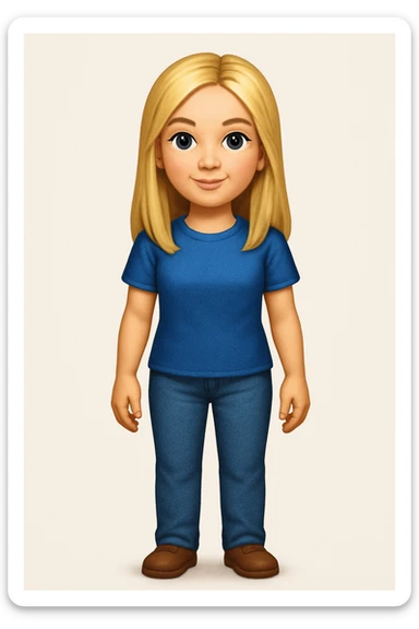 Сгенерируй мне в стиле детализированного емодзи девушку русской внешности, блондинку. В ПОЛНЫЙ РОСТ ОНИ И НЕ КАСАЮТСЯ КРАЕВ ИЗОБРАЖЕНИЯ sticker