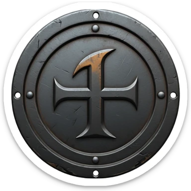 Minimal emoji, gothic metal coin made of black steel, engraved number 1 at the center, ancient industrial aesthetic, worn metal texture, no glow, no neon, flat emoji design, centered, transparent background sticker