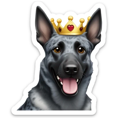 A smiling malinois dark blue merle color, without red and white color with a crown on his head sticker