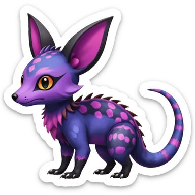 Rare exotic cute epic aesthetic gothic colorful Salandit-Noibat-Eevee-Civet-species-Fakemon-hybrid-creature, with markings, full body sticker