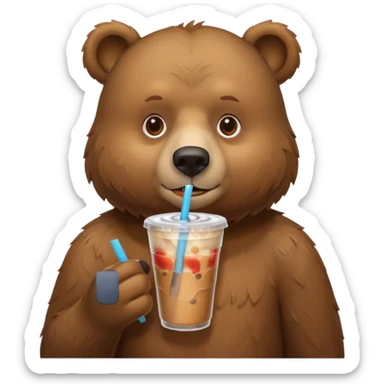 Bear drinking iced coffe sticker
